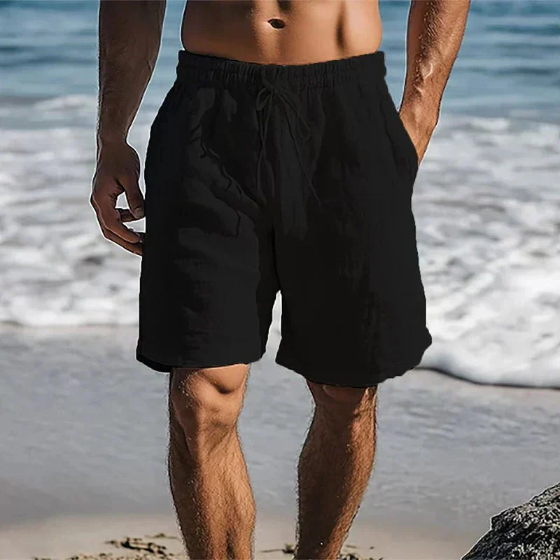 Pantalón Corto de Lino para Hombre con Cintura Elástica y Cordón Ajustable