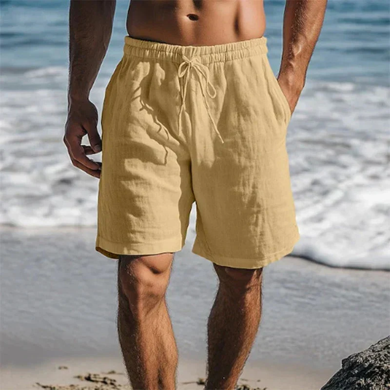 Pantalón Corto de Lino para Hombre con Cintura Elástica y Cordón Ajustable