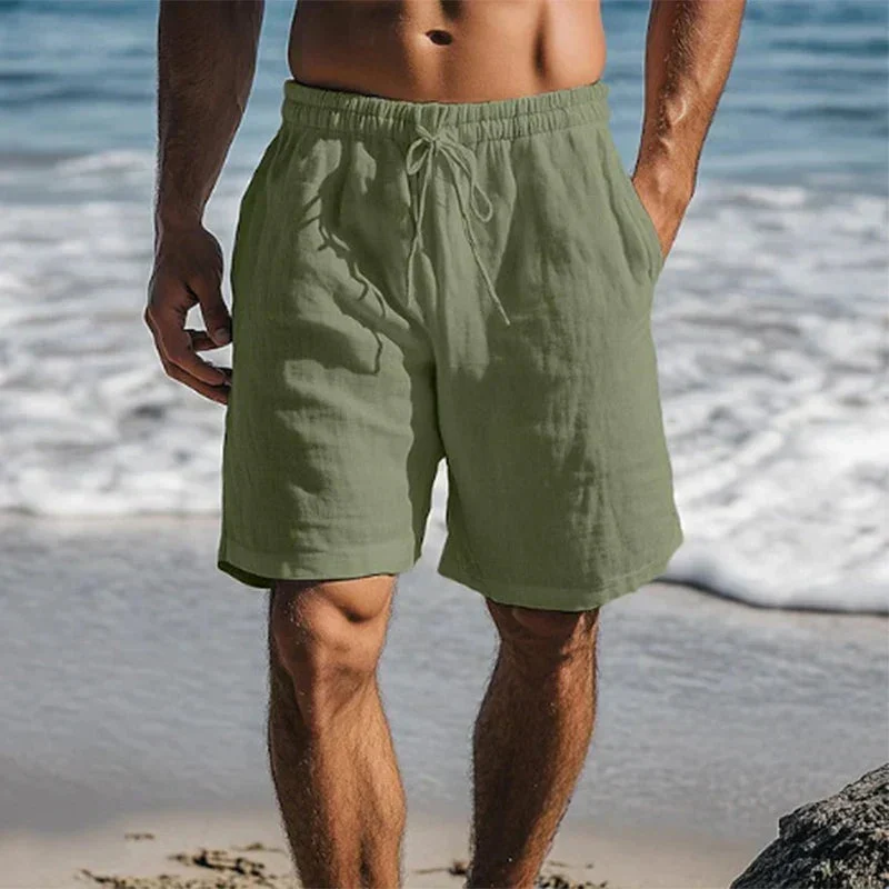 Pantalón Corto de Lino para Hombre con Cintura Elástica y Cordón Ajustable
